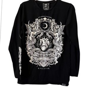 Killstar Non Desisias Non Expieeis men’s small 3/4 sleeve black & white T-shirt